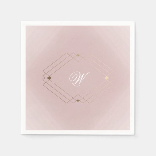 Classic Gold Dusty Rose Pink Monogram Wedding Napkins