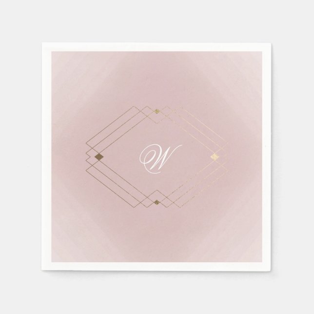 Classic Gold Dusty Rose Pink Monogram Wedding Napkins (Front)