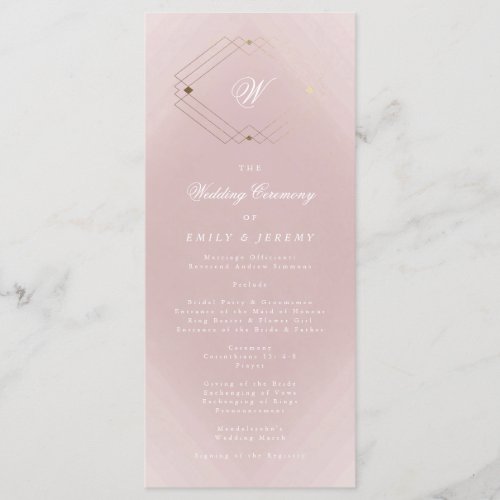 Classic Gold Dusty Rose Pink Monogram Wedding Program