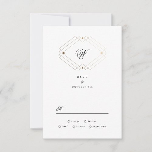 Classic Gold Dusty Rose Pink Monogram Wedding RSVP Card