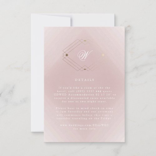 Classic Gold Dusty Rose Pink Monogram Wedding RSVP Card