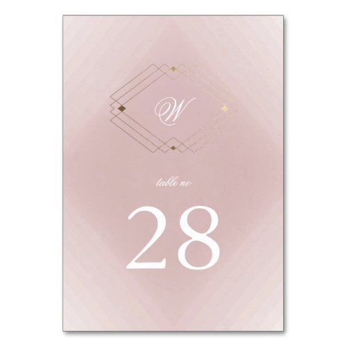 Classic Gold Dusty Rose Pink Monogram Wedding Table Number