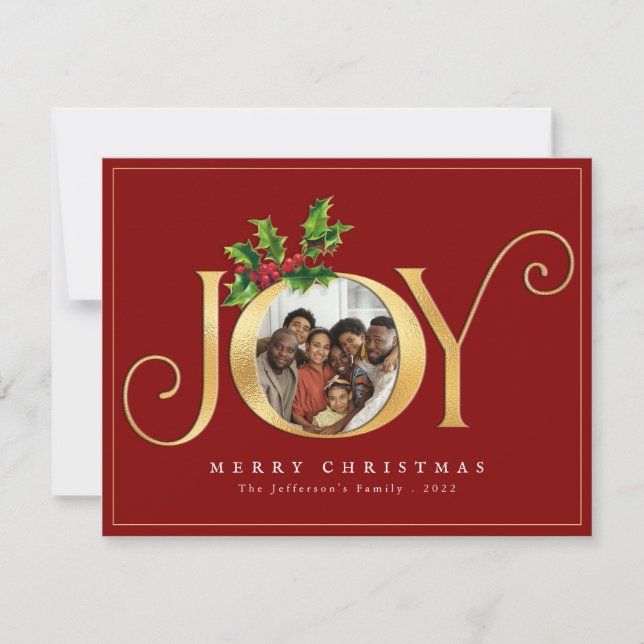 Classic Gold Elegant Joy Custom Photo Christmas Holiday Card (Front)
