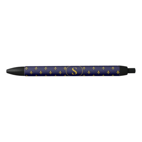 Classic Gold Fleur de Lis on Royal Blue Black Ink Pen