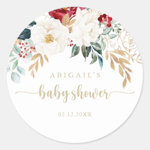 Classic Gold Floral Baby Shower Favor  Classic Round Sticker