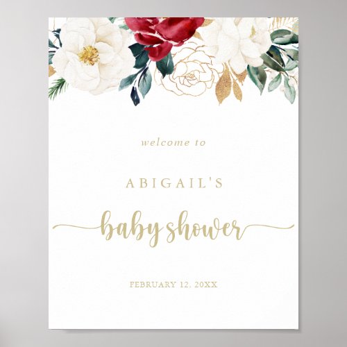 Classic Gold Floral Baby Shower Welcome   Poster