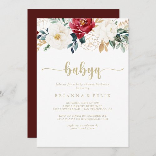 Classic Gold Floral BabyQ Baby Shower Barbecue  Invitation