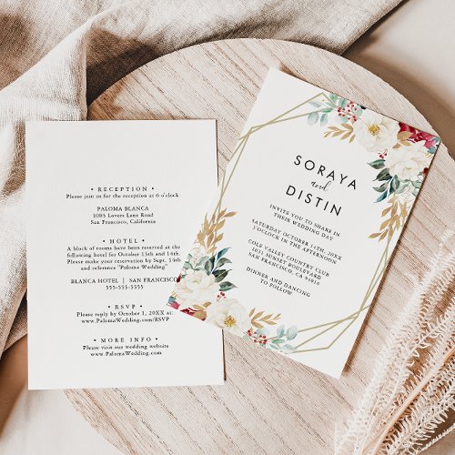 Classic Gold Floral Back  Front Formal Wedding   Invitation