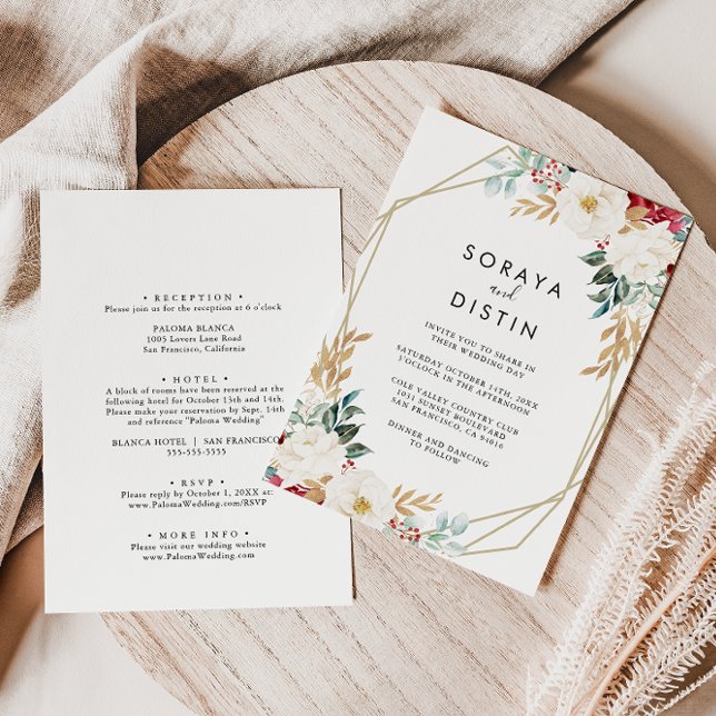 Classic Gold Floral Back & Front Formal Wedding   Invitation (Creator Uploaded)