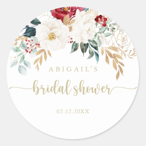 Classic Gold Floral Bridal Shower Favor   Classic Round Sticker