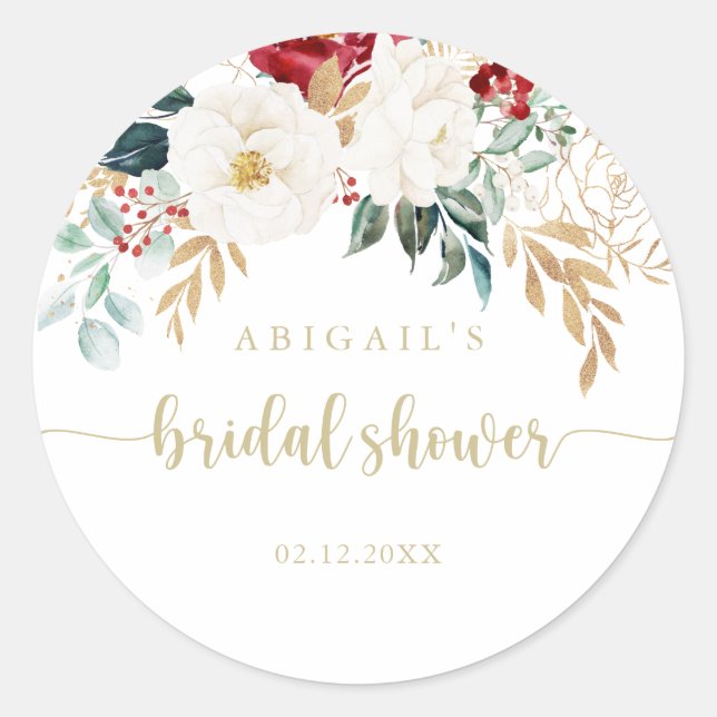 Classic Gold Floral Bridal Shower Favor   Round Sticker (Front)