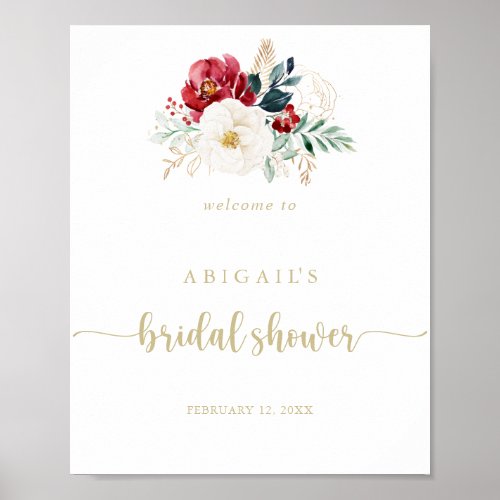Classic Gold Floral Bridal Shower Welcome  Poster