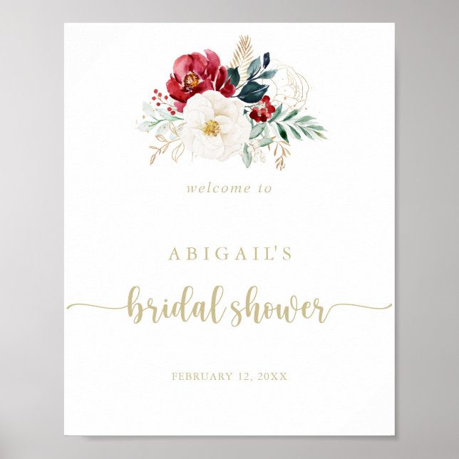 Classic Gold Floral Bridal Shower Welcome  Poster (Front)
