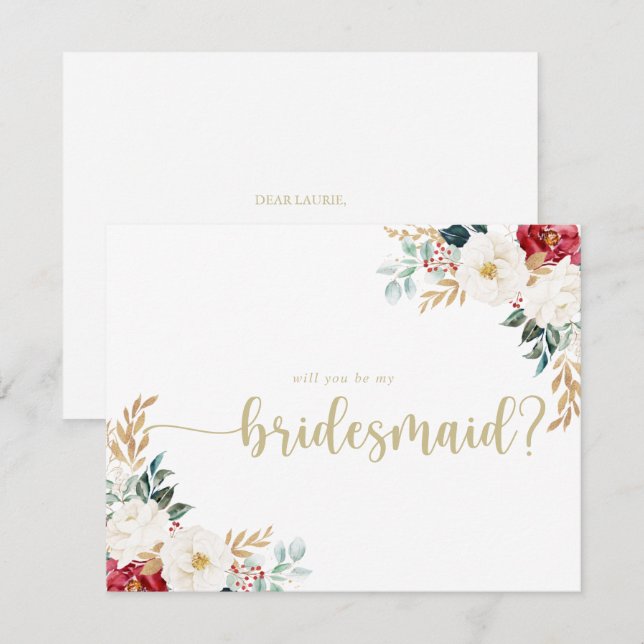 Classic Gold Floral Bridesmaid Proposal Note Card (Front/Back)