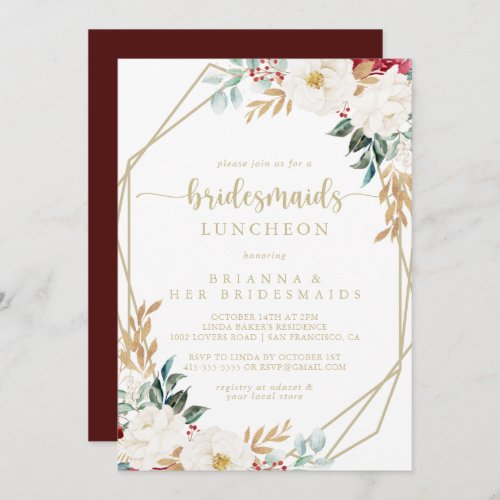 Classic Gold Floral Bridesmaids Luncheon Shower  Invitation