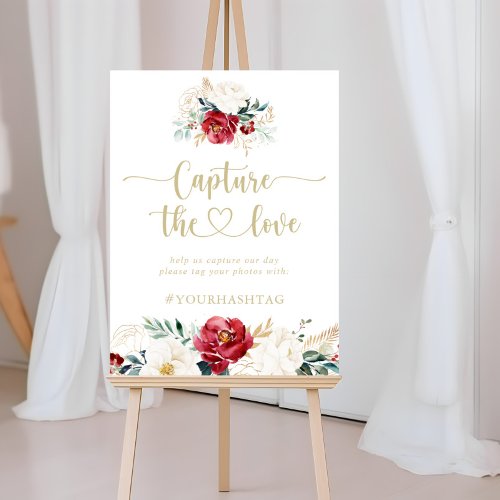 Classic Gold Floral Capture the Love Hashtag Sign