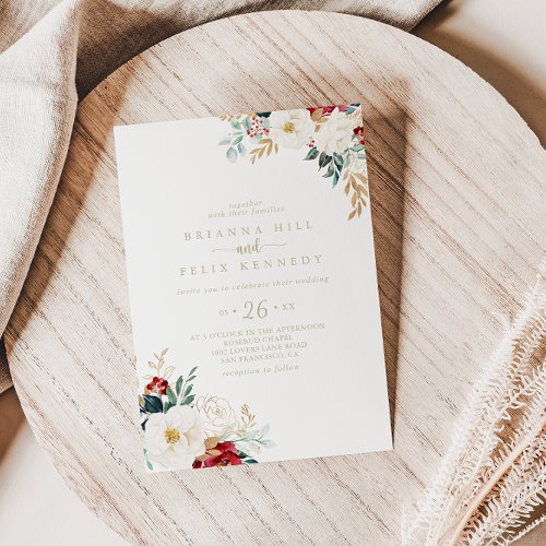 Classic Gold Floral Casual Wedding   Invitation