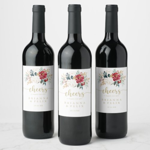 Classic Gold Floral Cheers Wedding   Wine Label