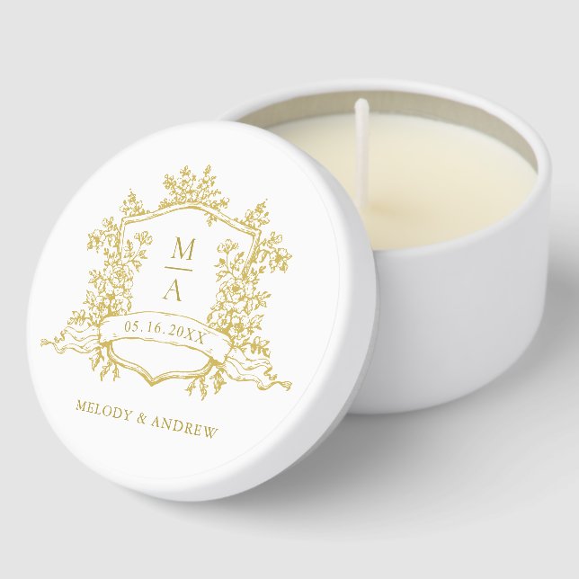 Classic Gold Floral Crest Wedding Mini Candle Favors (Corner)