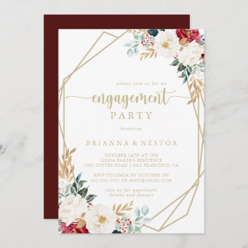 Classic Gold Floral Engagement Party  Invitation