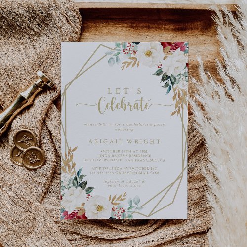 Classic Gold Floral Lets Celebrate Party  Invitation