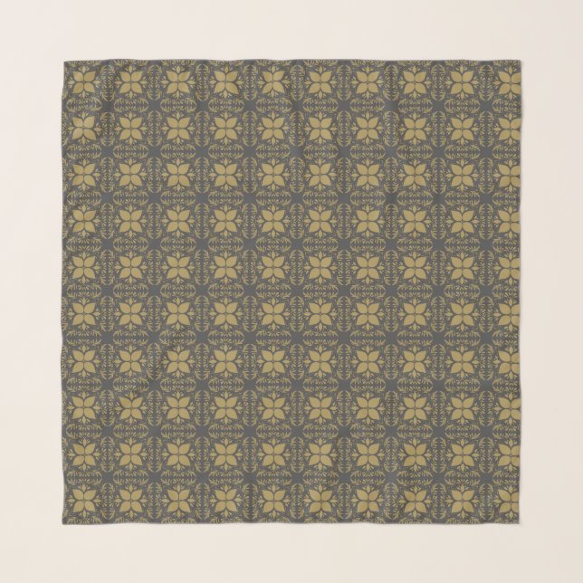 Classic Gold Floral Pattern Scarf (Front)