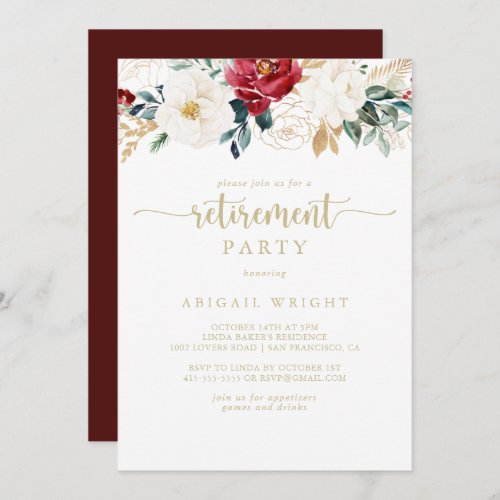 Classic Gold Floral Retirement Party Invitation
