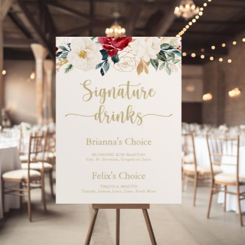 Classic Gold Floral Signature Drinks Sign