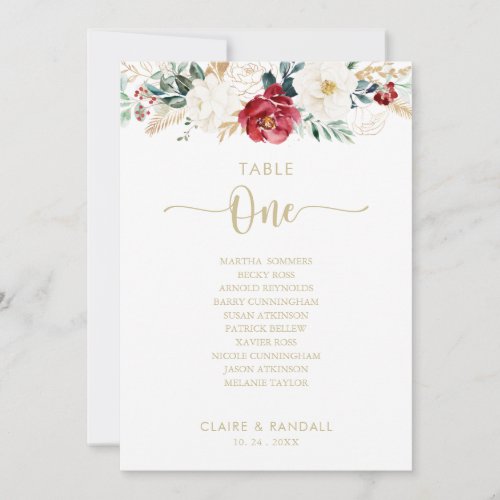 Classic Gold Floral Table Number 1 Seating Chart