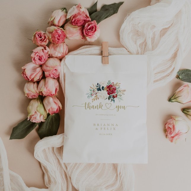 Classic Gold Floral Thank You Wedding   Favor Bag (Creator Uploaded)