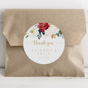 Classic Gold Floral Thank You Wedding Favor Round Sticker