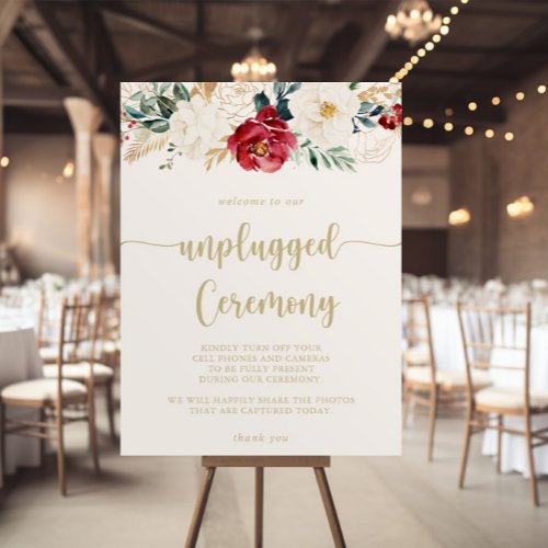 Classic Gold Floral Unplugged Ceremony Sign