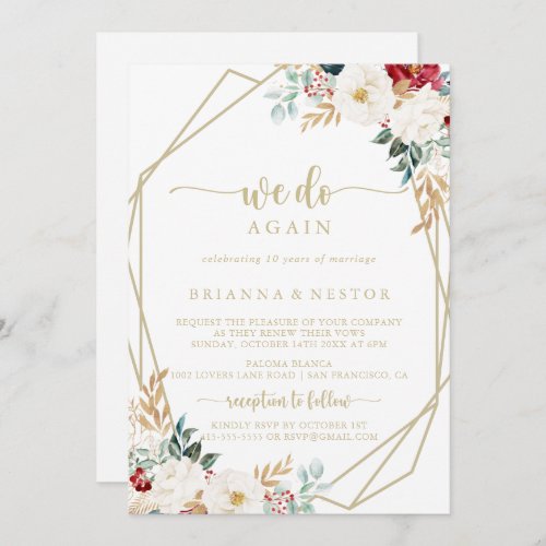 Classic Gold Floral We Do Again Vow Renewal   Invitation