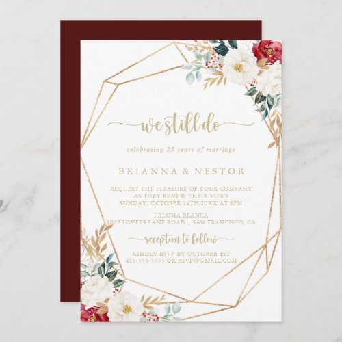 Classic Gold Floral We Still Do Vow Renewal Invitation