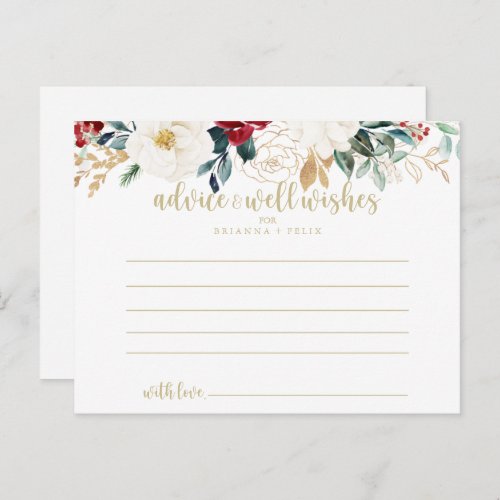 Classic Gold Floral Wedding Advice Card