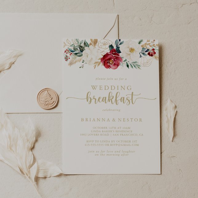 Classic Gold Floral Wedding Breakfast   Invitation (Creator Uploaded)