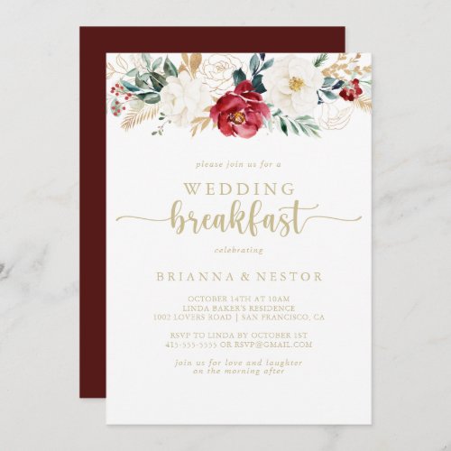 Classic Gold Floral Wedding Breakfast   Invitation