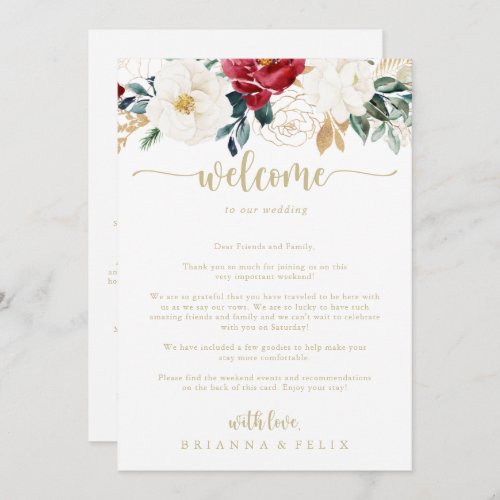 Classic Gold Floral Wedding Welcome Letter