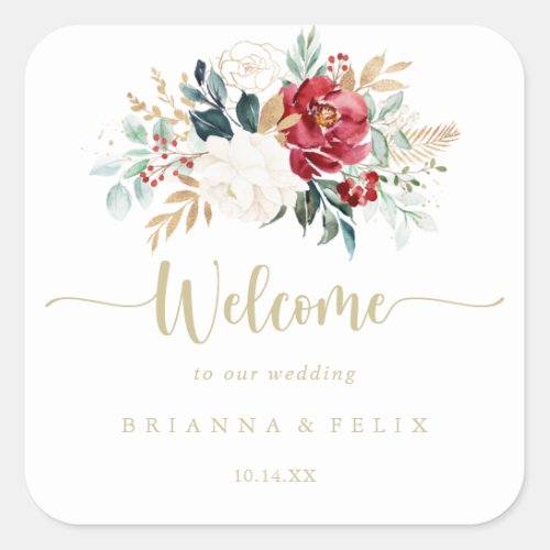 Classic Gold Floral Wedding Welcome    Square Sticker