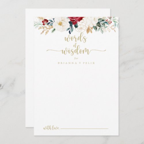 Classic Gold Floral Wedding Words of Wisdom   Advice Card