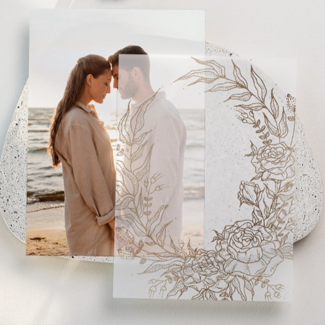Classic Gold Floral Wreath Wedding Overlay Vellum Invitations (Creator Uploaded)
