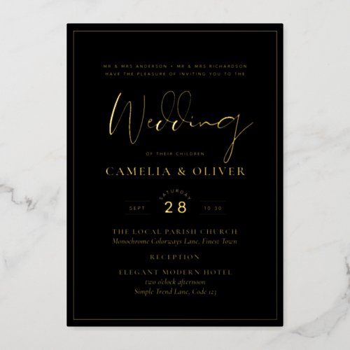 Classic GOLD FOIL Black Elegant Classic Wedding  F Foil Invitation