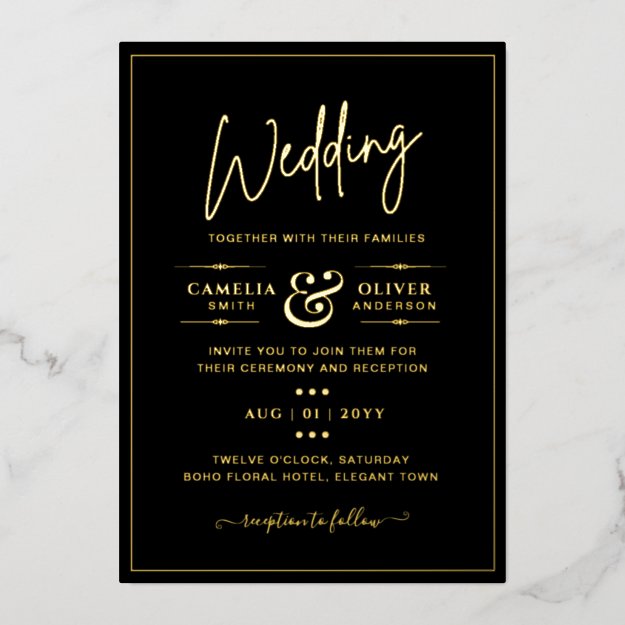 Classic GOLD FOIL Black Elegant Classic Wedding Fo Foil Invitation