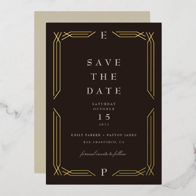 Classic Gold Foil Byzantine Save the Date Invitation (Front/Back)
