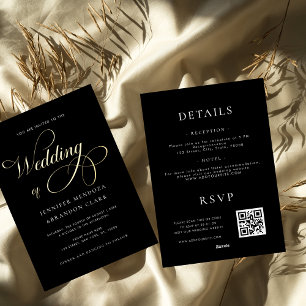 Classic Gold Foil Calligraphy All in One Wedding Foil Invitation
