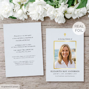 Classic Gold Foil Celebration of Life Pastel Blue Invitation