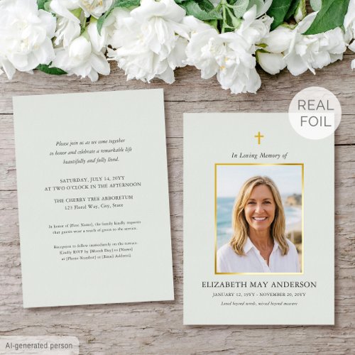 Classic Gold Foil Celebration of Life Pastel Green Invitation