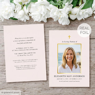 Classic Gold Foil Celebration of Life Pastel Pink Invitation