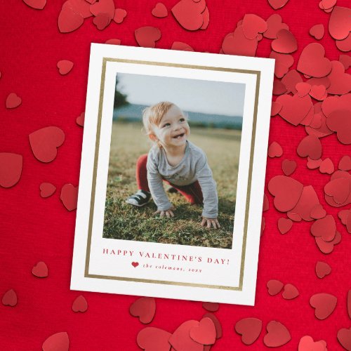 Classic gold foil frame Photo Valentines Day  Note Card