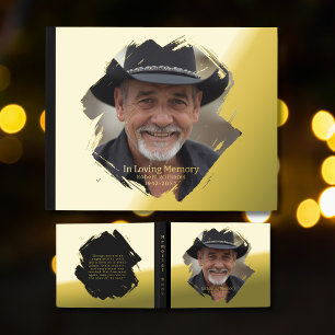 Classic Gold Foil Funeral Guest Book Photo Memory 